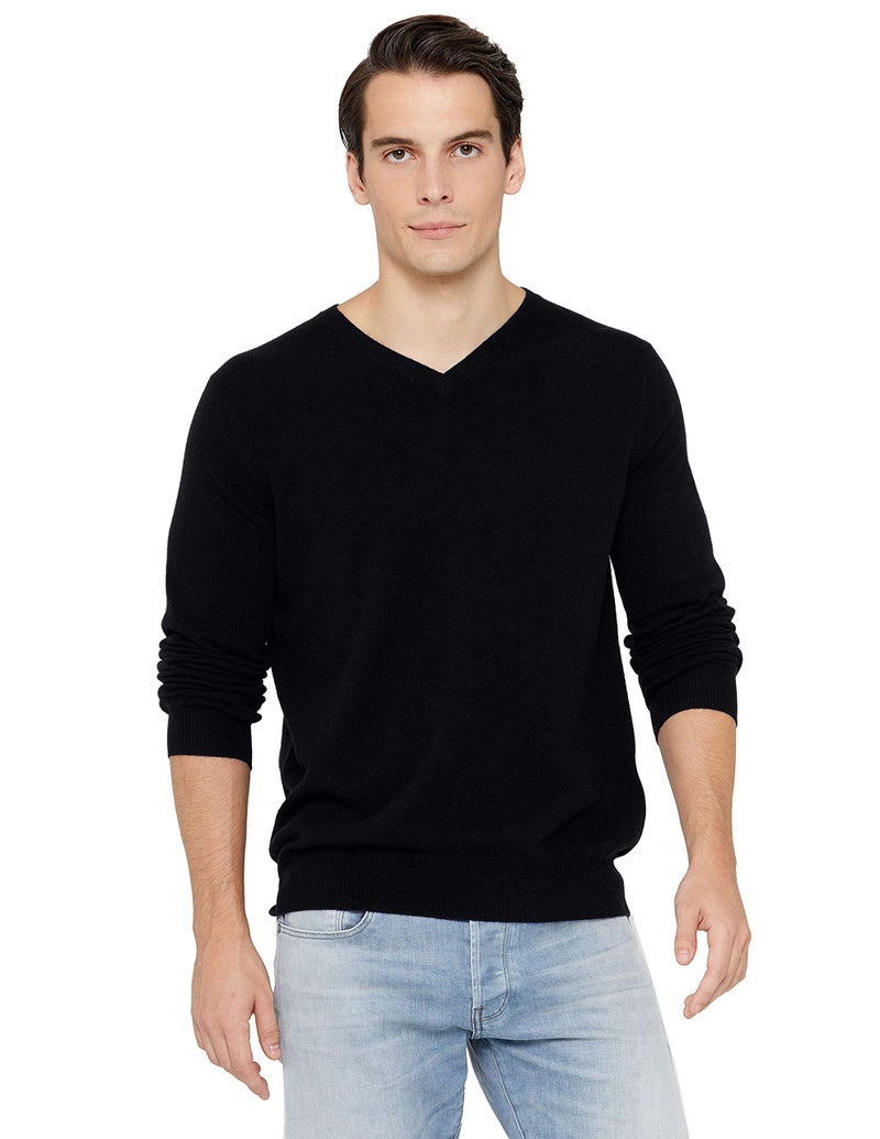 State Cashmere Men's Essential V-Neck Sweater 100% Pure Cashmere Classic Long Sleeve Pullover (Black, XX-Large) - Image 1